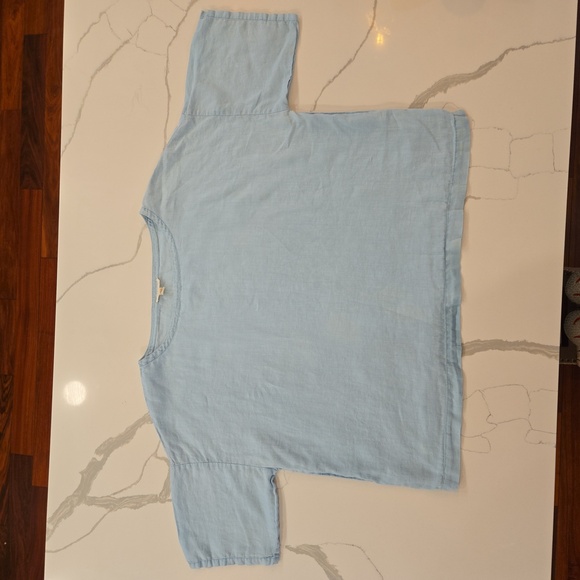 Eileen Fisher 100% Organic Linen Short Sleeve Top Blouse Light Blue Size Large - Picture 6 of 8
